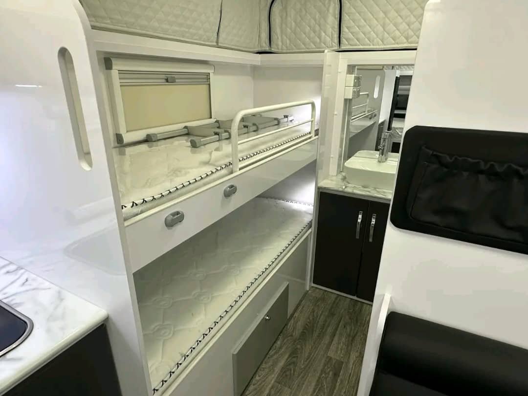 Double bunk beds with storage underneath