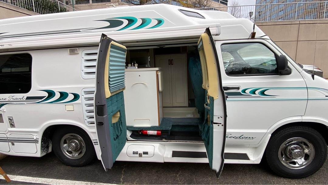 Entry door of 2000 Leisure Travel Widebody motorhome