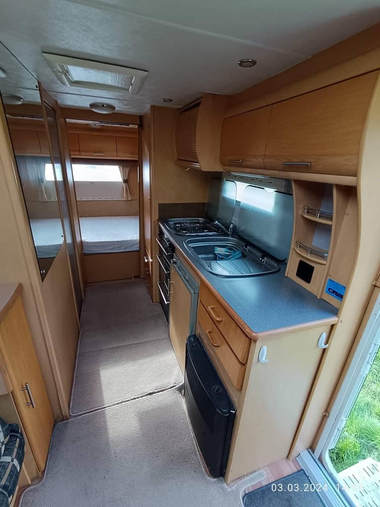 Full kitchen inside Elddis Crusader Aurora caravan