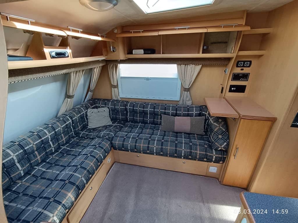 L-shaped front lounge inside Elddis Crusader Aurora