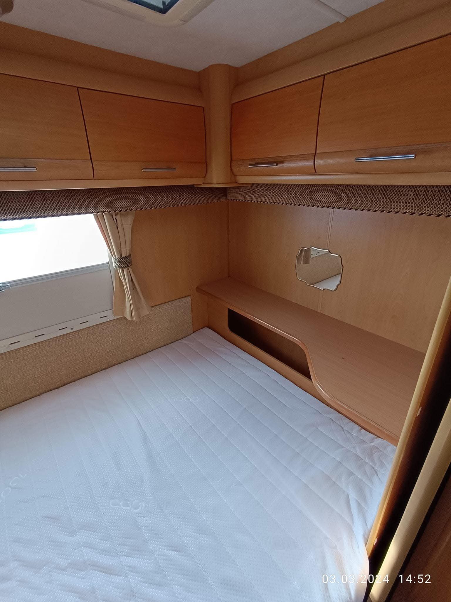 Storage cabinets above fixed bed