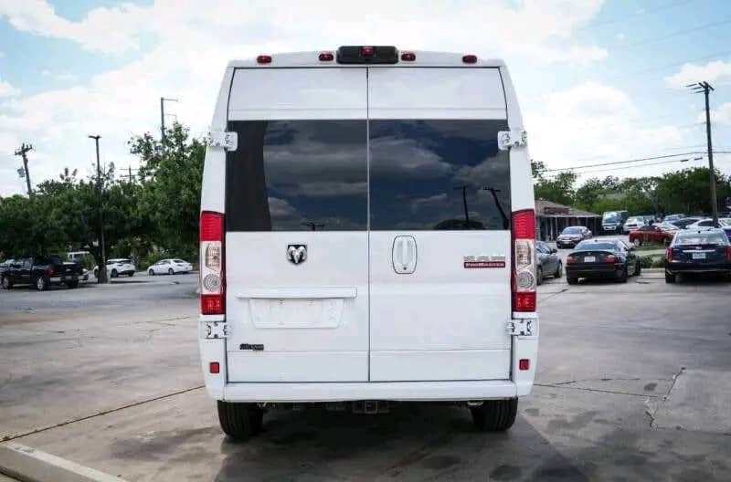 Rear exterior view of Ram ProMaster high roof conversion van