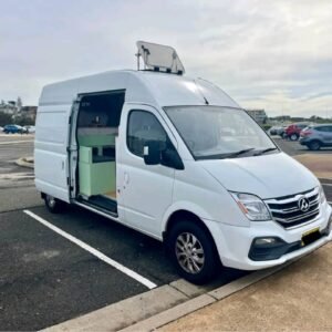 Side storage compartments inside campervan
