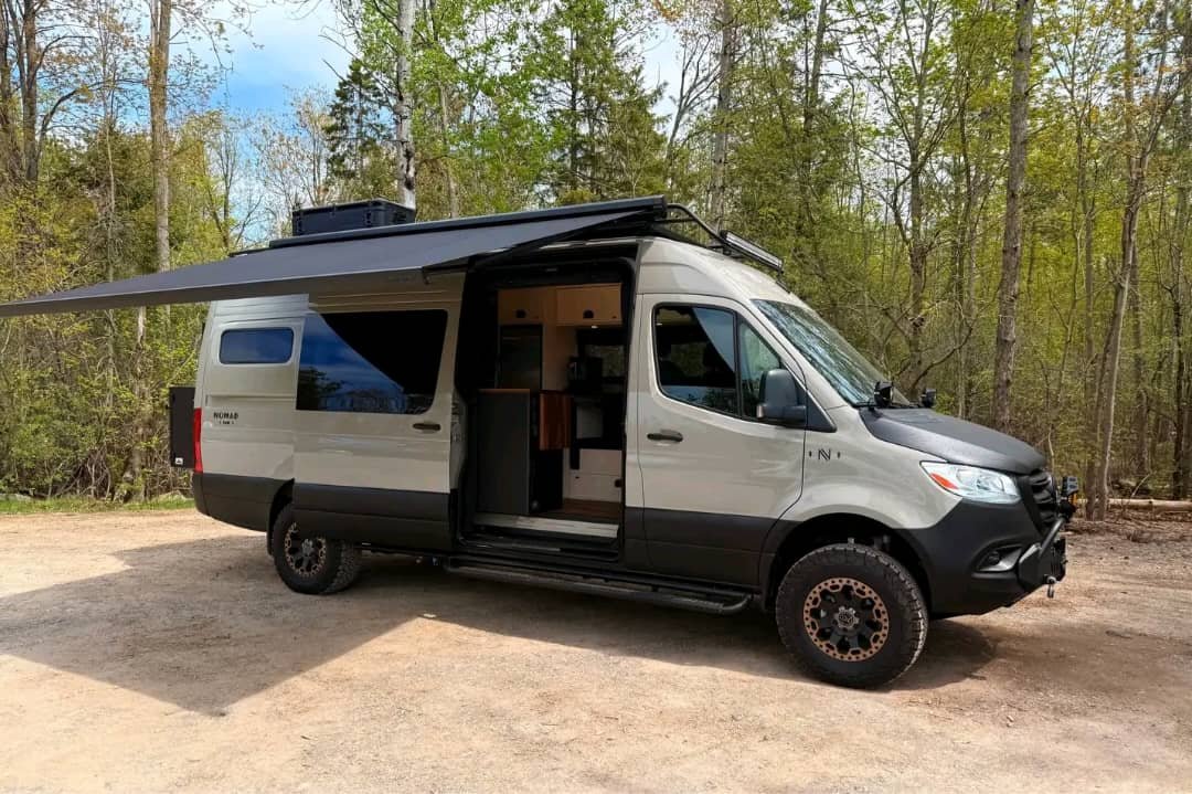 Side extension or slide-out feature on a Sprinter 2500 conversion.
