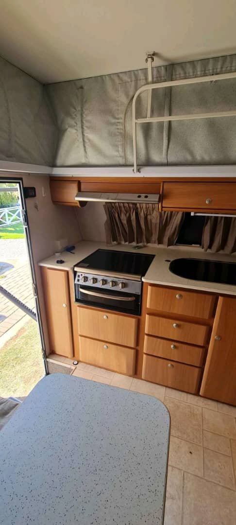 Countertop and storage area in the 2007 Jayco J Series Caravan