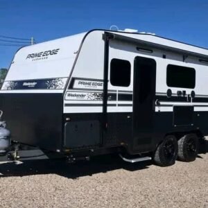 Left-angled exterior view of the 2015 Prime Edge Weekender Caravan