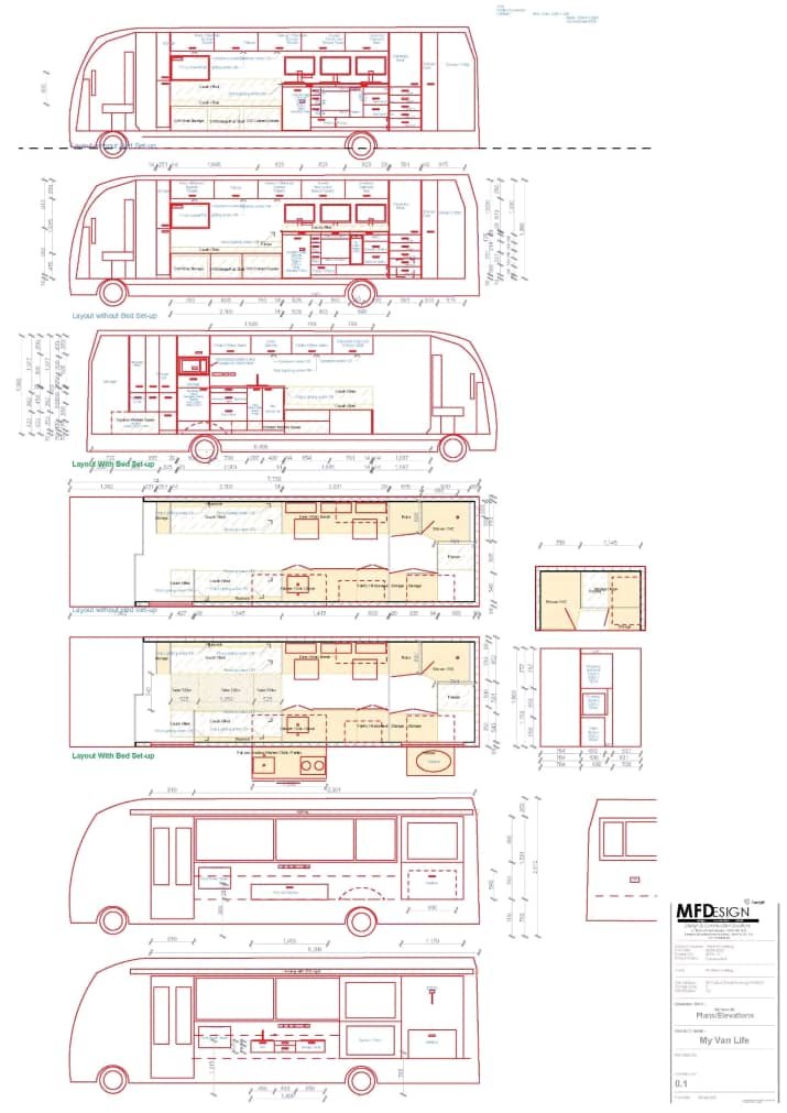 Architectural layout plan of Mitsubishi Rosa motorhome conversion