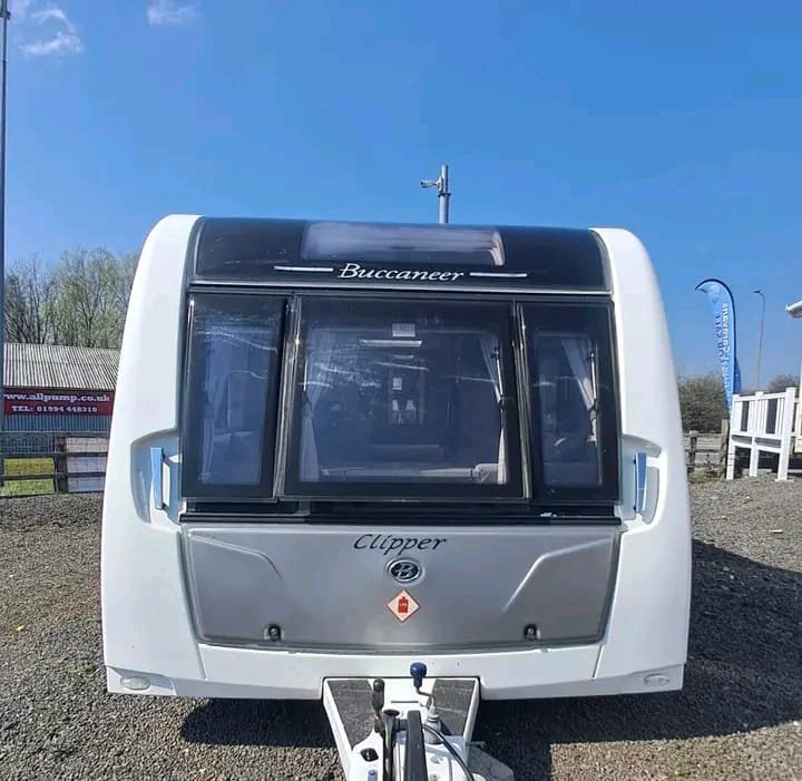 Front exterior view of Elddis Buccaneer Clipper twin axle caravan