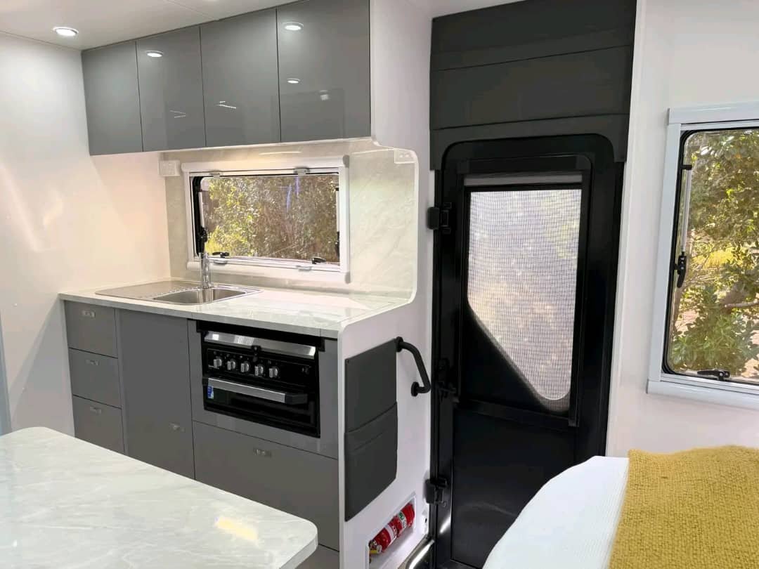 Fully equipped kitchen inside Stallion Colt off-road caravan