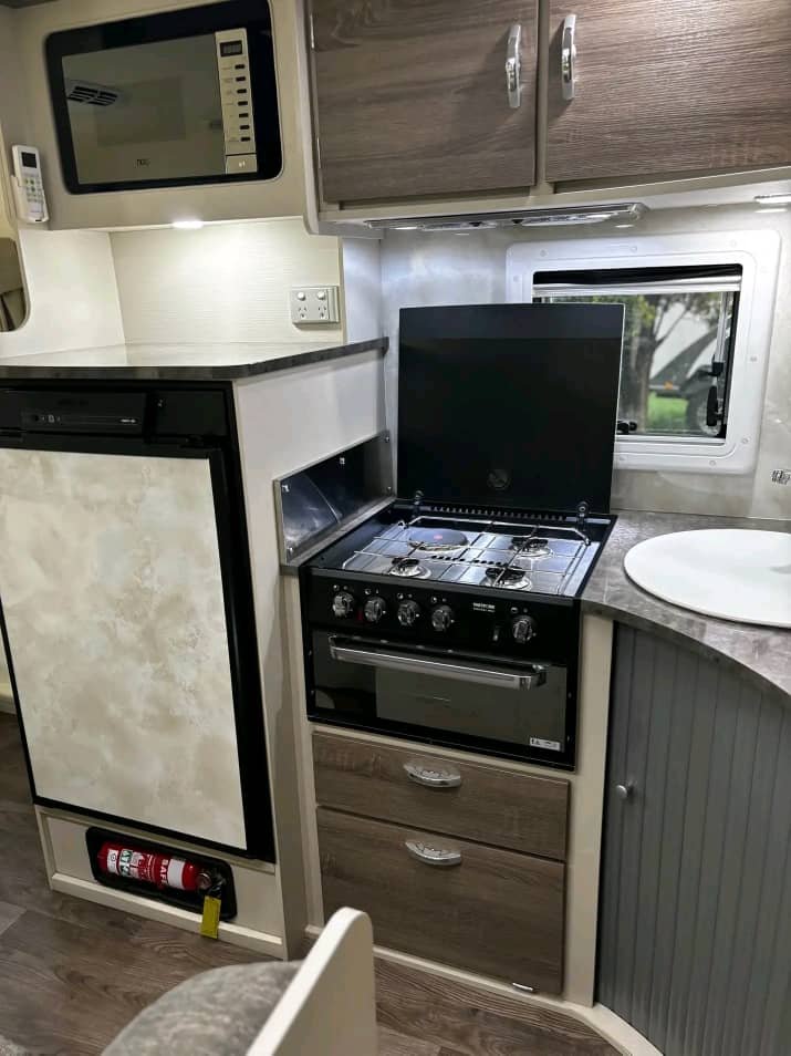 Kitchen area inside Jergens Skygazer caravan