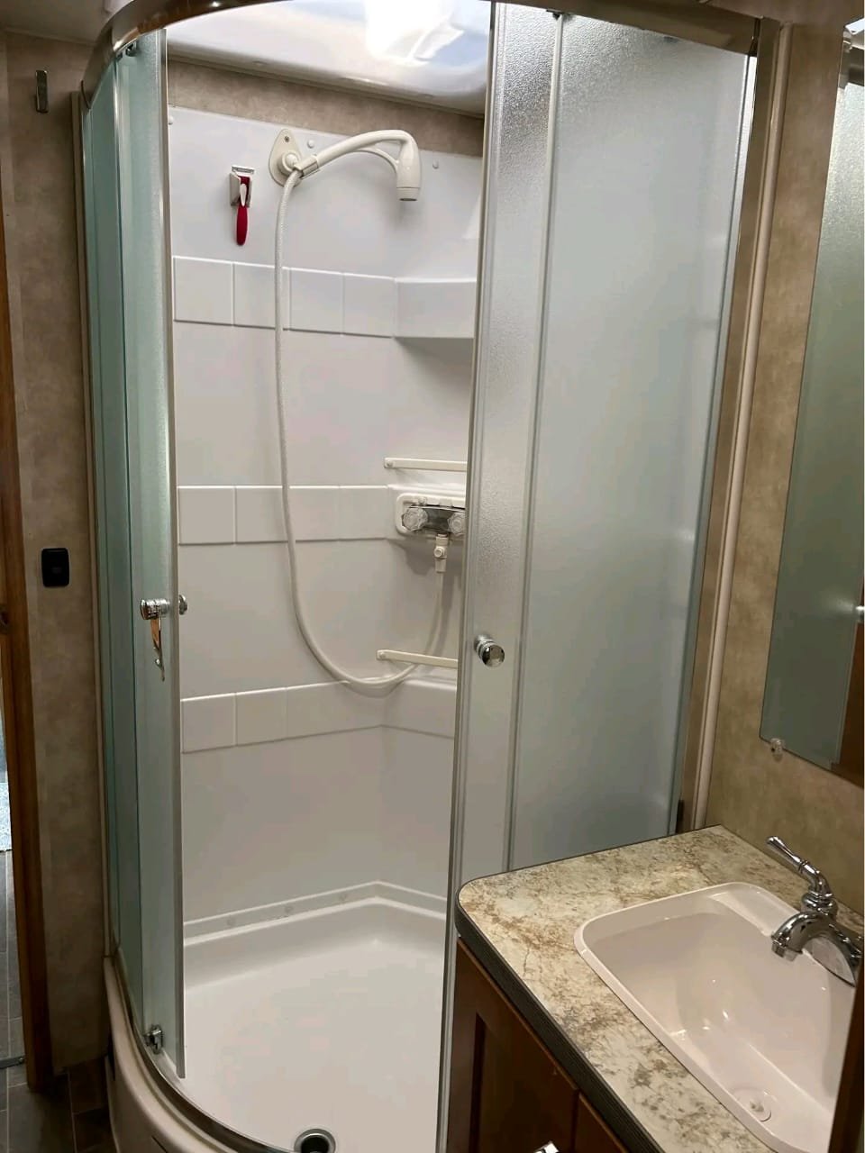 Shower inside Minnie Winnie Class C motorhome