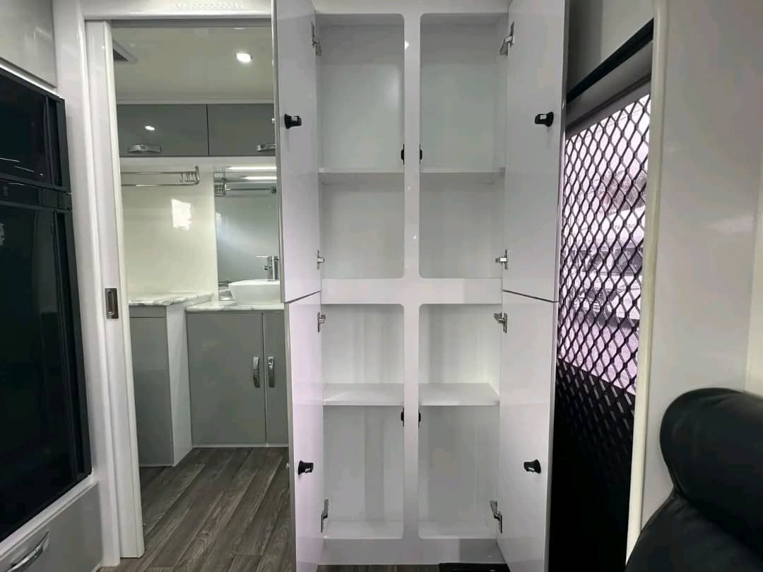 Storage compartments and pantry in Snowy River SRC-19 caravan