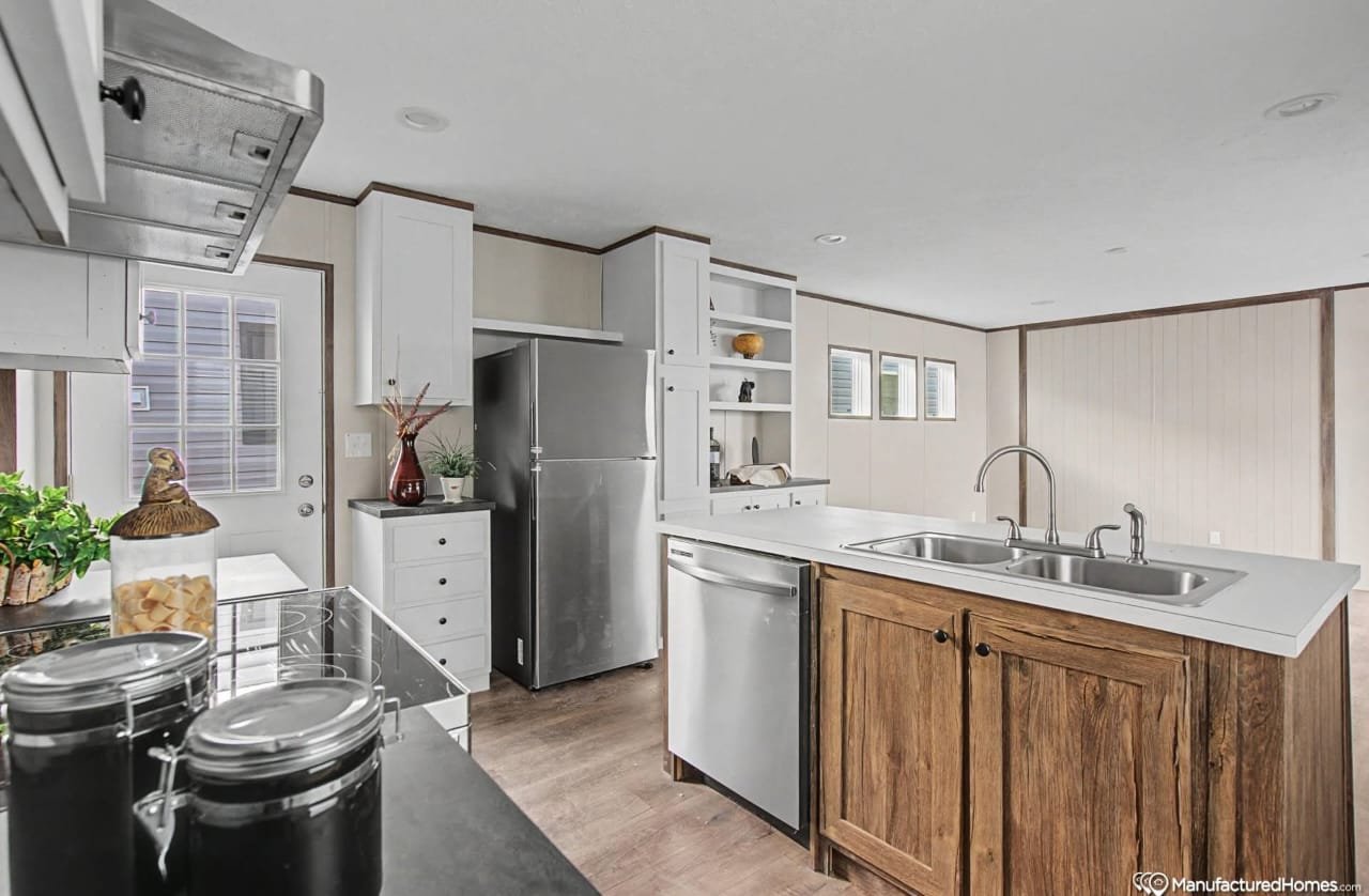 dining to kitchen flow in manufactured home