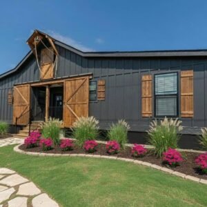 front exterior view of Deer Valley Ole Hay Barn home ac unit for trailer home